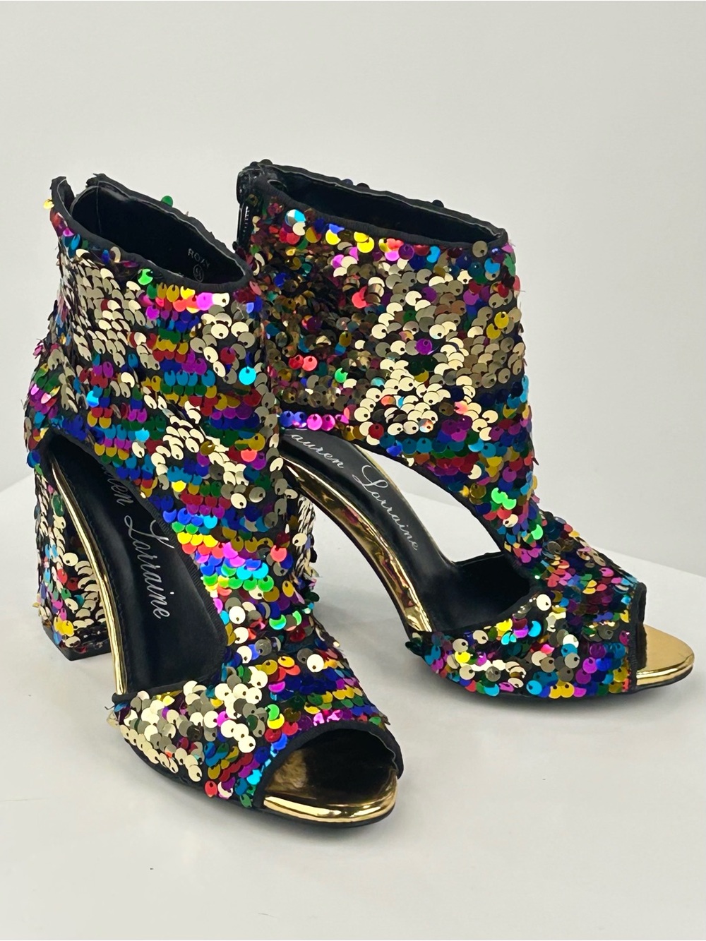Lauren Lorraine Roxy Multicolor Sequin Peep Toe Platform Heels 5.5